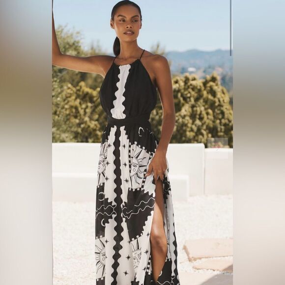 Anthropologie Tigre Indigo Celestial Print Halter Neck Maxi Dress - Picture 2 of 12